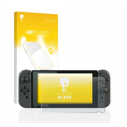 Front side of a product packaging with the brand logo upscreen. Next to it is the device Nintendo Switch shown with the corres