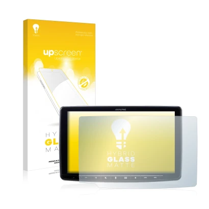 Front side of a product packaging with the brand logo upscreen. Next to it is the device Alpine iLX-F903D 9" shown with the co