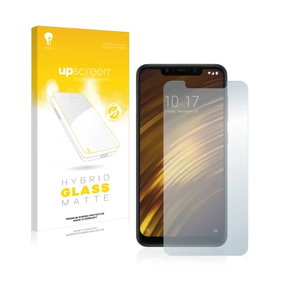 Front side of a product packaging with the brand logo upscreen. Next to it is the device Xiaomi Pocophone F1 shown with the co