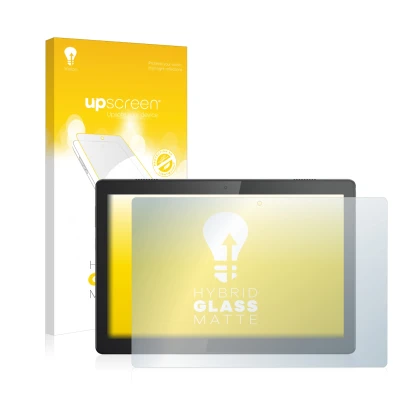 Front side of a product packaging with the brand logo upscreen. Next to it is the device Lenovo Tab M10 TB-X605F shown with th