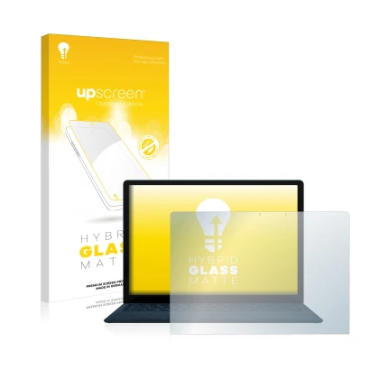 Front side of a product packaging with the brand logo upscreen. Next to it is the device Microsoft Surface Laptop 3 13.5" show