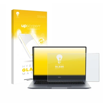 Front side of a product packaging with the brand logo upscreen. Next to it is the device Honor MagicBook 14" shown with the co