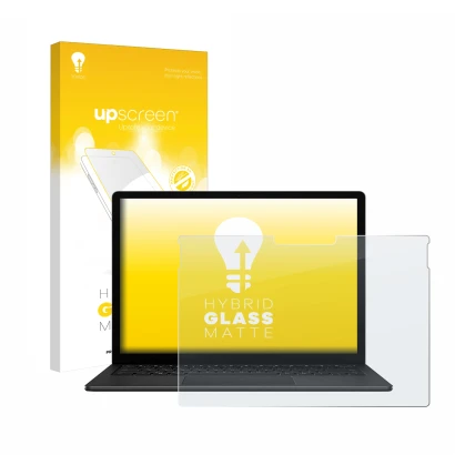 Front side of a product packaging with the brand logo upscreen. Next to it is the device Microsoft Surface Book 3 13.5