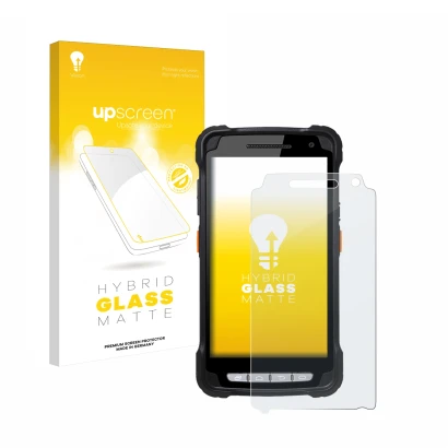 Front side of a product packaging with the brand logo upscreen. Next to it is the device Point Mobile PM90 shown with the corr