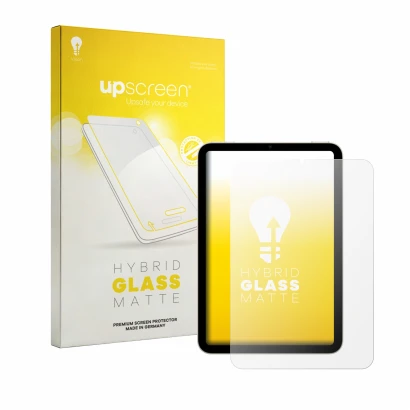 Front side of a product packaging with the brand logo upscreen. Next to it is the device Apple iPad Mini 6 2021 shown with the