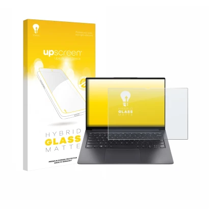 Front side of a product packaging with the brand logo upscreen. Next to it is the device Lenovo Yoga Slim 7 Pro 14" shown with