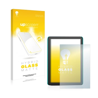 Front side of a product packaging with the brand logo upscreen. Next to it is the device Amazon Kindle Kids (2022) shown with 
