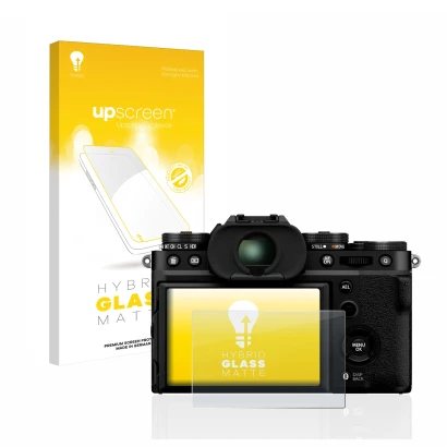 Front side of a product packaging with the brand logo upscreen. Next to it is the device Fujifilm X-T5 shown with the correspo