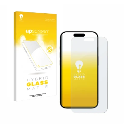 Front side of a product packaging with the brand logo upscreen. Next to it is the device Apple iPhone 15 Pro Max shown with th