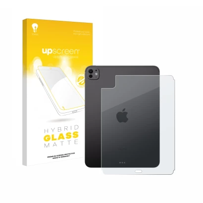 Front side of a product packaging with the brand logo upscreen. Next to it is the device Apple iPad Pro 11" 2024 (Back) shown 