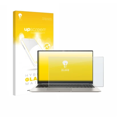 Front side of a product packaging with the brand logo upscreen. Next to it is the device ASUS ZenBook 15 OLED UM3504 shown wit