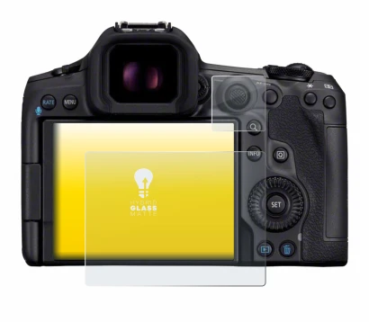 Image of the device Canon EOS R5 Mark II with a wide variety of screen protectors.