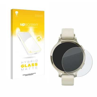 Front side of a product packaging with the brand logo upscreen. Next to it is the device Garmin Lily 2 Active shown with the c