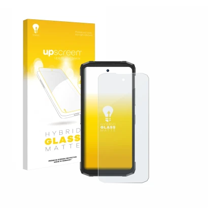 Front side of a product packaging with the brand logo upscreen. Next to it is the device Doogee Fire 6 Power shown with the co