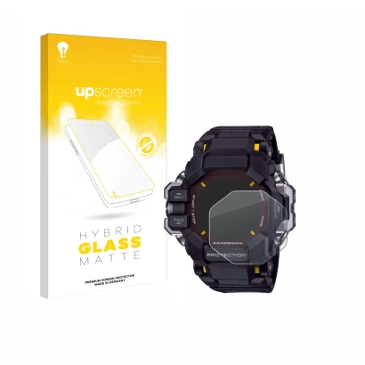 Front side of a product packaging with the brand logo upscreen. Next to it is the device Casio G-Shock GPR-H 1000 shown with t