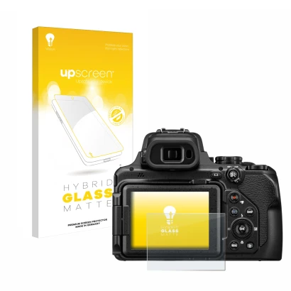 Front side of a product packaging with the brand logo upscreen. Next to it is the device Nikon Coolpix P1100 shown with the co