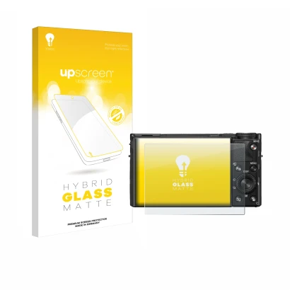 Front side of a product packaging with the brand logo upscreen. Next to it is the device Sony Cyber-Shot DSC-RX100 VIIA shown 