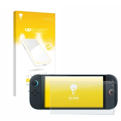 Front side of a product packaging with the brand logo upscreen. Next to it is the device Nintendo Switch 2 shown with the corr