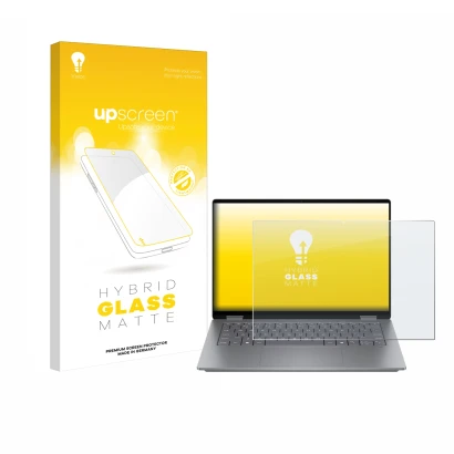 Front side of a product packaging with the brand logo upscreen. Next to it is the device HP OmniBook X Flip 14 shown with the 