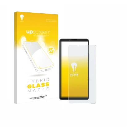 Front side of a product packaging with the brand logo upscreen. Next to it is the device Sony Xperia 10 VII shown with the cor