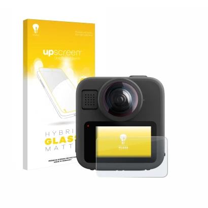 Front side of a product packaging with the brand logo upscreen. Next to it is the device GoPro Max 2 shown with the correspond