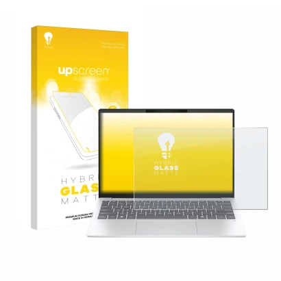 Front side of a product packaging with the brand logo upscreen. Next to it is the device HP OmniBook 7 Aero 13 shown with the 