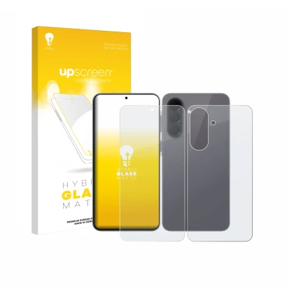 Front side of a product packaging with the brand logo upscreen. Next to it is the device Samsung Galaxy A57 5G (Front+Back) sh