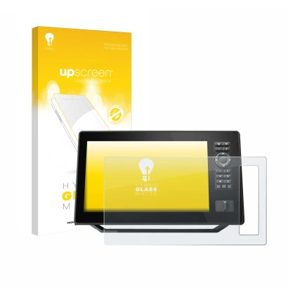 Front side of a product packaging with the brand logo upscreen. Next to it is the device Humminbird Xplore 9 shown with the co