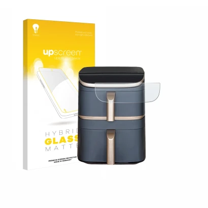 Front side of a product packaging with the brand logo upscreen. Next to it is the device Cosori Turbo Tower Pro shown with the