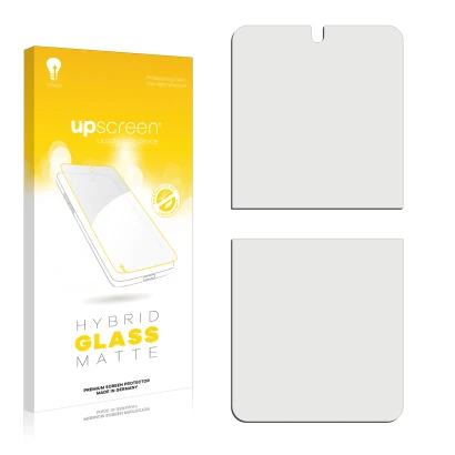 Front side of a product packaging with the brand logo upscreen. Next to it is the corresponding screen protector.