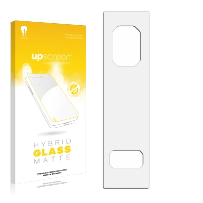 Front side of a product packaging with the brand logo upscreen. Next to it is the corresponding screen protector.