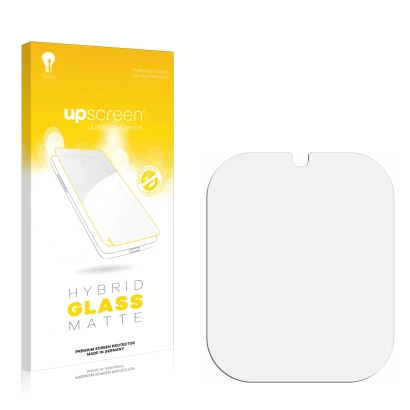 Front side of a product packaging with the brand logo upscreen. Next to it is the corresponding screen protector.
