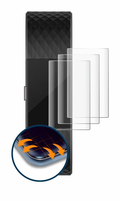 Image of the device Fitbit Charge 2 with a wide variety of screen protectors.