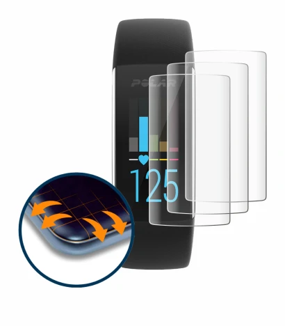Image of the device Polar A370 with a wide variety of screen protectors.