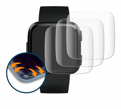 Image of the device Fitbit Versa with a wide variety of screen protectors.