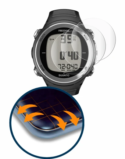 Image of the device Suunto D4F with a wide variety of screen protectors.
