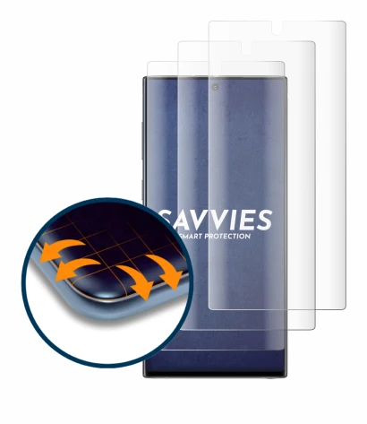 Image of the device Samsung Galaxy Note 10 with a wide variety of screen protectors.