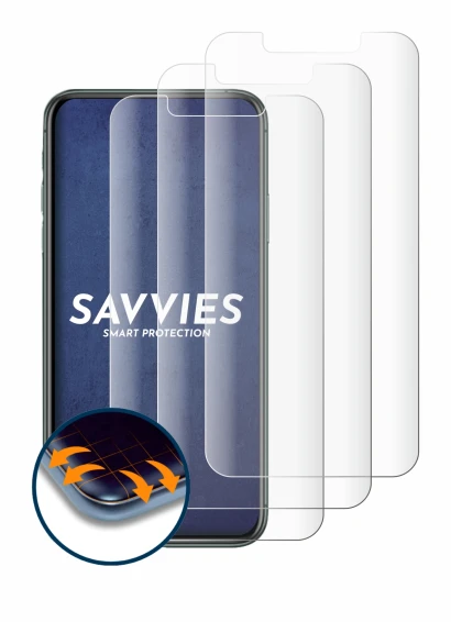 Image of the device Apple iPhone 11 Pro Max with a wide variety of screen protectors.