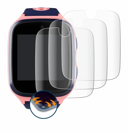 Image of the device Xplora 4 with a wide variety of screen protectors.