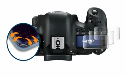 Image of the device Canon EOS 6D Mark II (top plate display) with a wide variety of screen protectors.