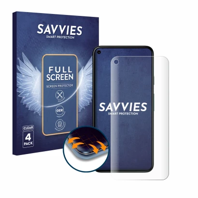 Front side of a product packaging with the brand logo Savvies. Next to it is the device Google Pixel 5 shown with the correspo