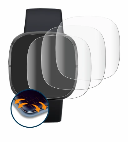 Image of the device Fitbit Sense with a wide variety of screen protectors.