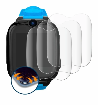 Image of the device Xplora XGO2 with a wide variety of screen protectors.