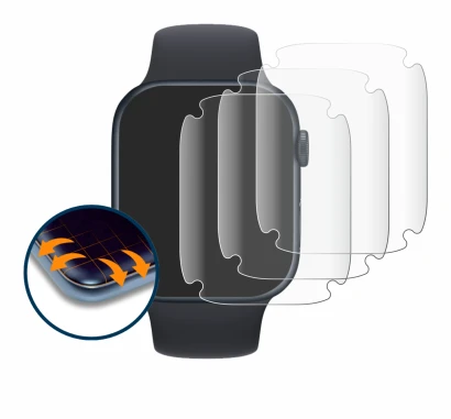 Image of the device Apple Watch Series 7 (45 mm) with a wide variety of screen protectors.