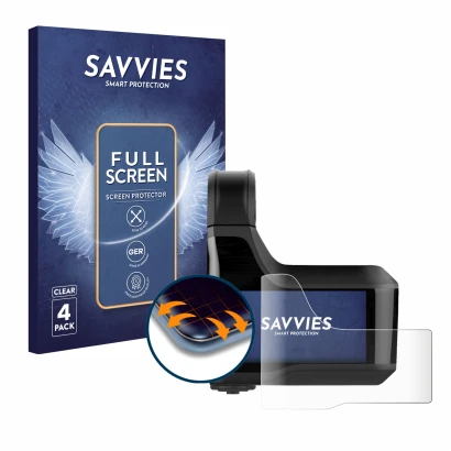 Front side of a product packaging with the brand logo Savvies. Next to it is the device Shimano Steps SC-EM800 shown with the