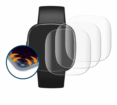 Image of the device Fitbit Versa 4 with a wide variety of screen protectors.