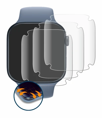 Image of the device Apple Watch Series 8 (45 mm) with a wide variety of screen protectors.