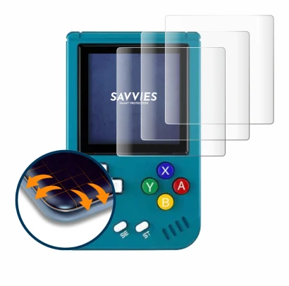 Image of the device Anbernic RG Nano with a wide variety of screen protectors.