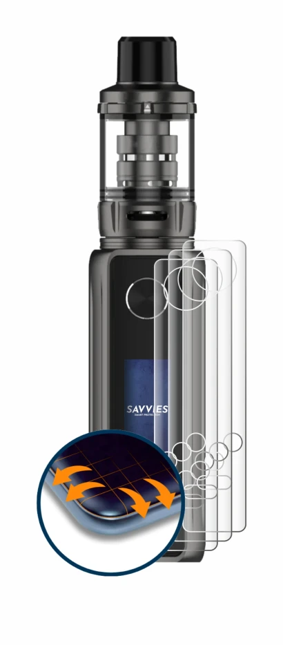 Image of the device Vaporesso Target 100 Mod with a wide variety of screen protectors.
