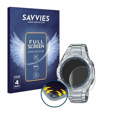 Front side of a product packaging with the brand logo Savvies. Next to it is the device Casio WVA-M650D-2A shown with the corr